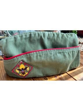 Vintage Boy Scouts Garrison Cap 1960s BSA Olive Green Red Piping Hat